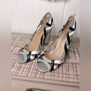 DELMAN BLACK & WHITE SANDAL HEELS Sz 7